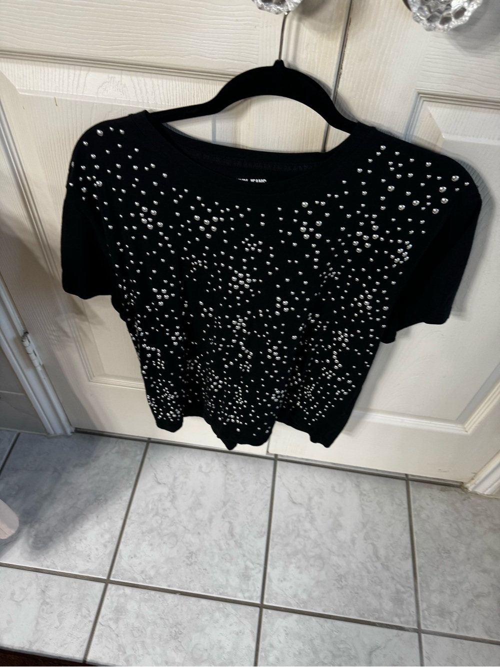DKNY Black Short-Sleeve Top with Silver Stud Detail